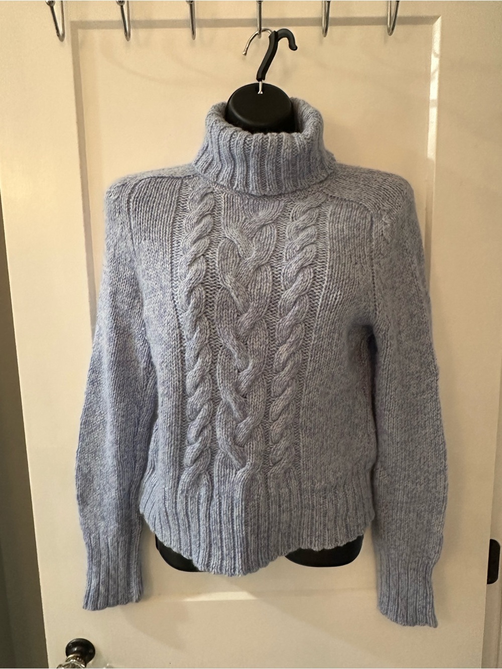 Express Large Light Blue Cable Turtleneck Sweater